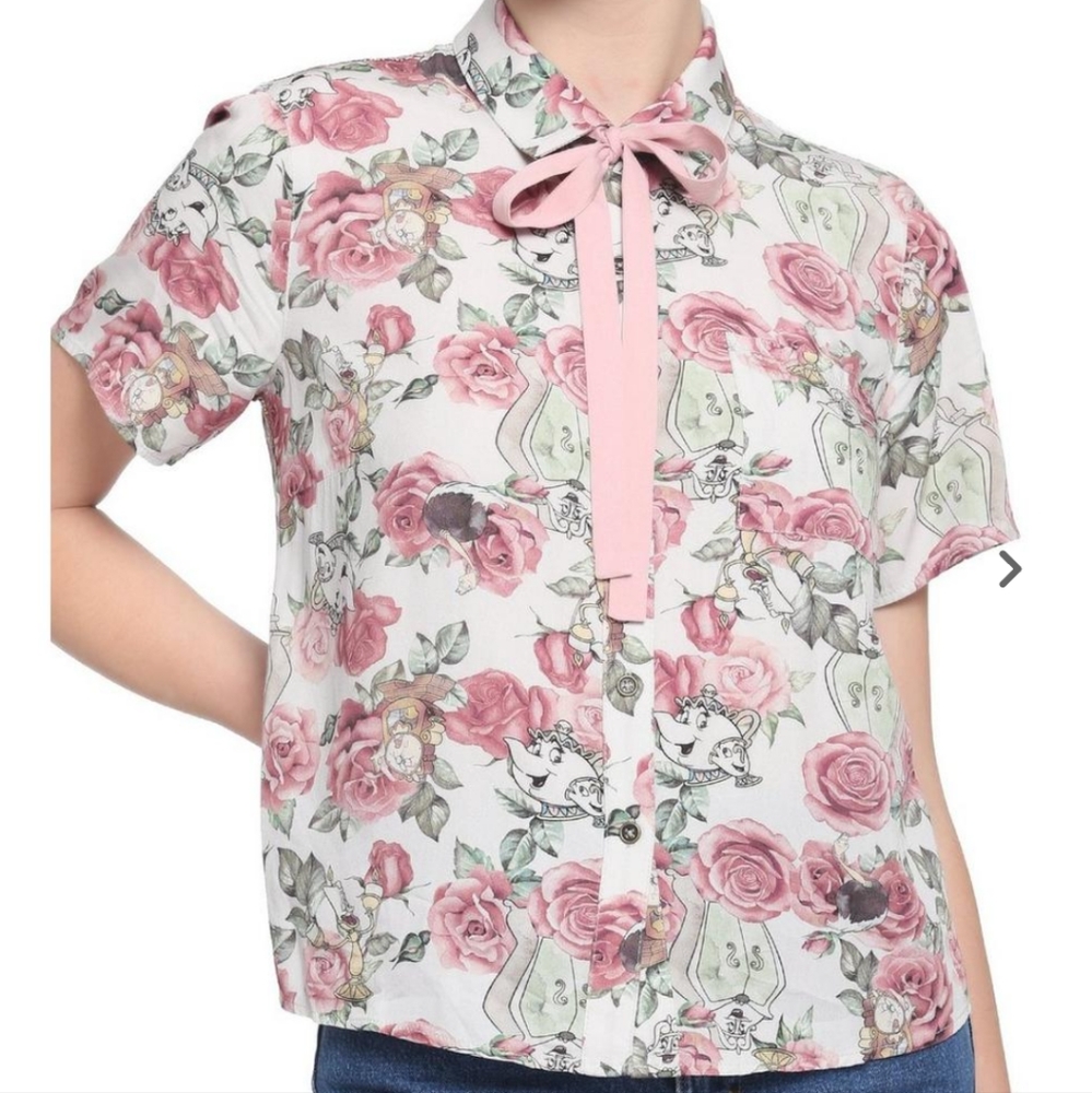 Her Universe Disney Beauty & The Beast Rose Woven Button-Up Sz 4X - Picture 1 of 6